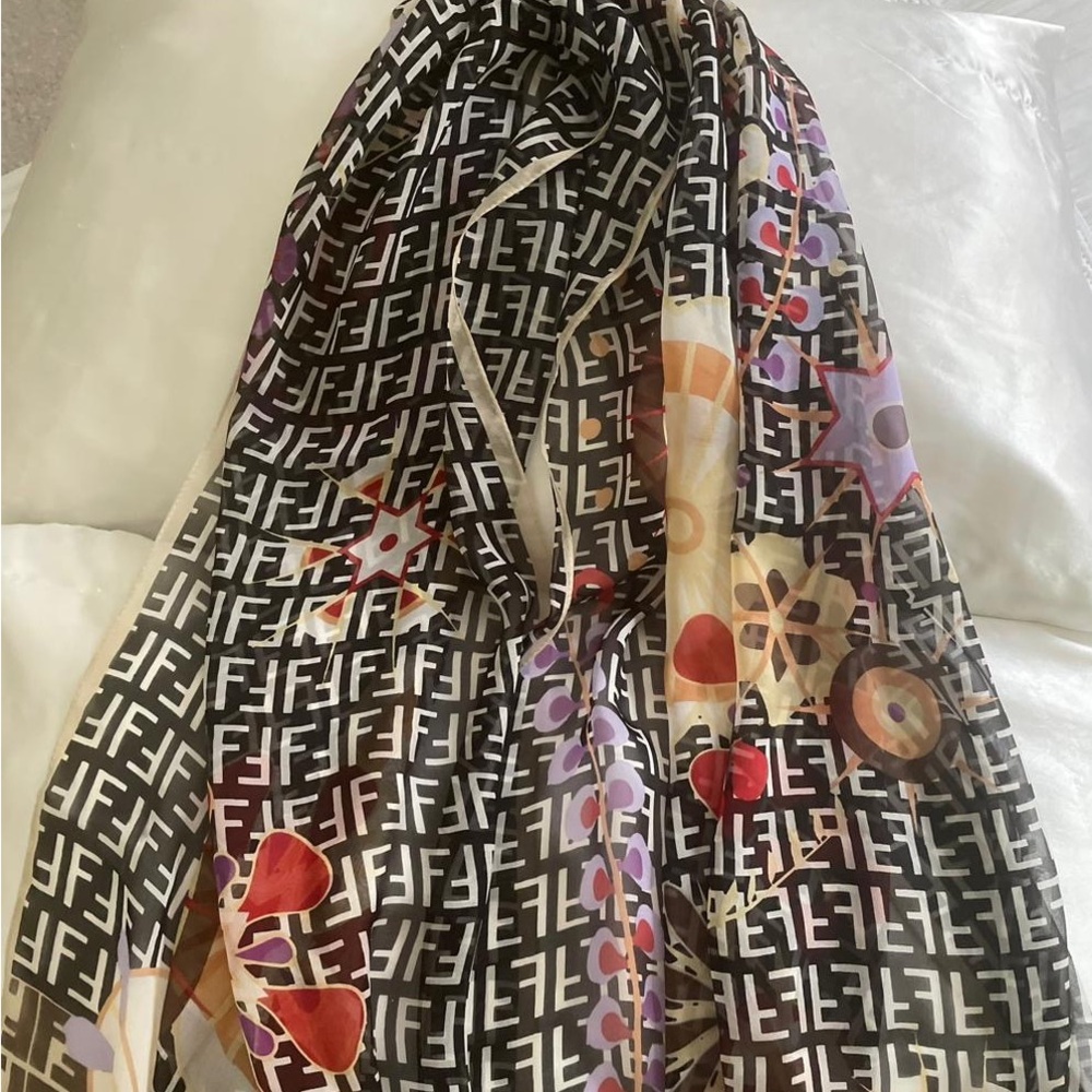 Black and Multicolor Patterned Scarf